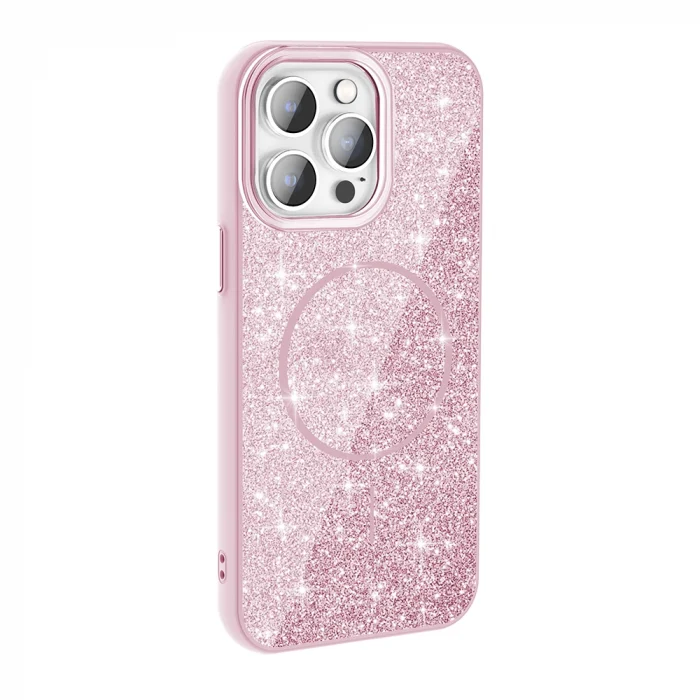 iPhone 14 Pro Max Kılıf M-safe Şarj Özellikli Parlayan Simli Okso Kapak