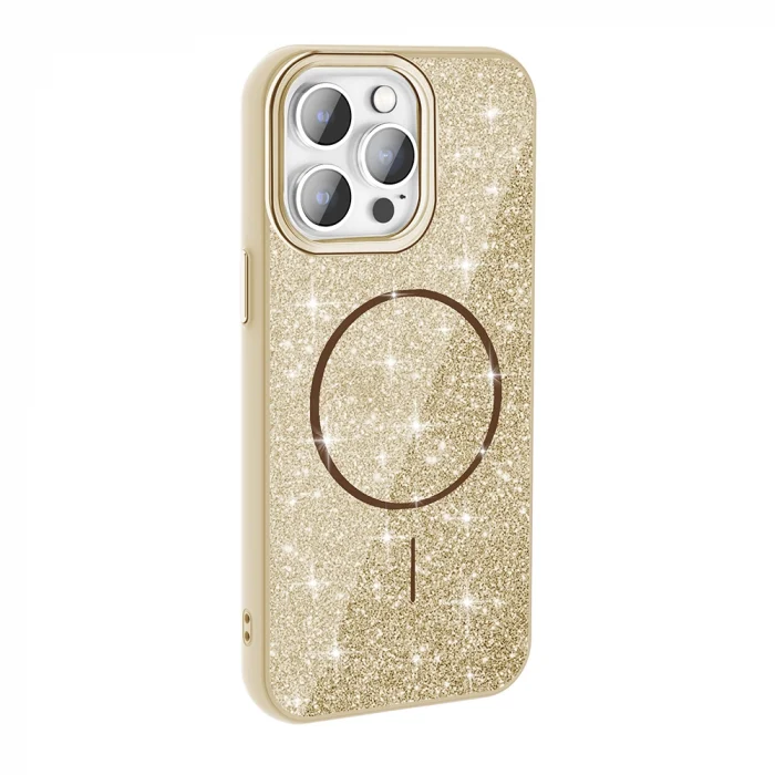 iPhone 14 Pro Max Kılıf M-safe Şarj Özellikli Parlayan Simli Okso Kapak