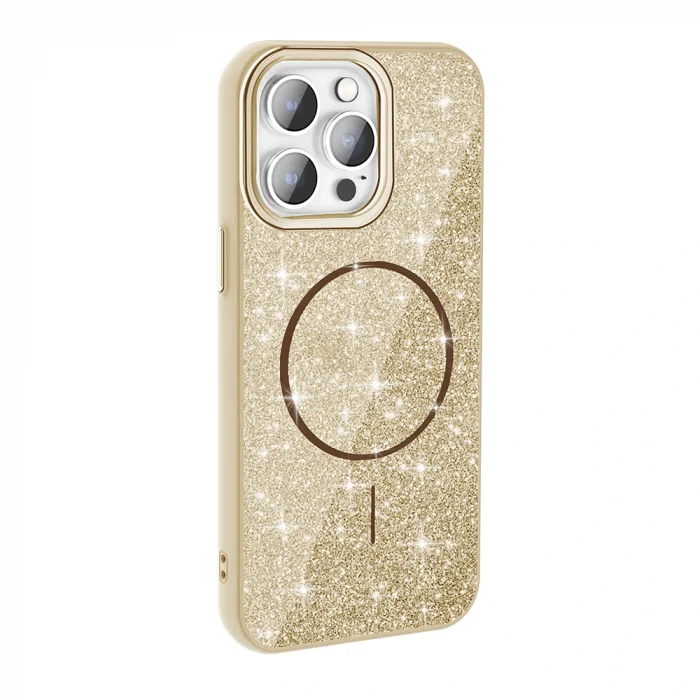 iPhone 14 Pro Max Kılıf M-safe Şarj Özellikli Parlayan Simli Okso Kapak