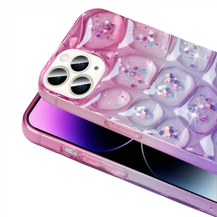 iPhone 14 Pro Max Kılıf Simli 3D Desenli Hacar Kapak