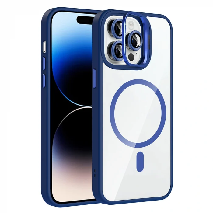 iPhone 14 Pro Max Kılıf Standlı ve Kamera Lens Hediyeli M-Safe Şarj Özellikli Etro Kapak