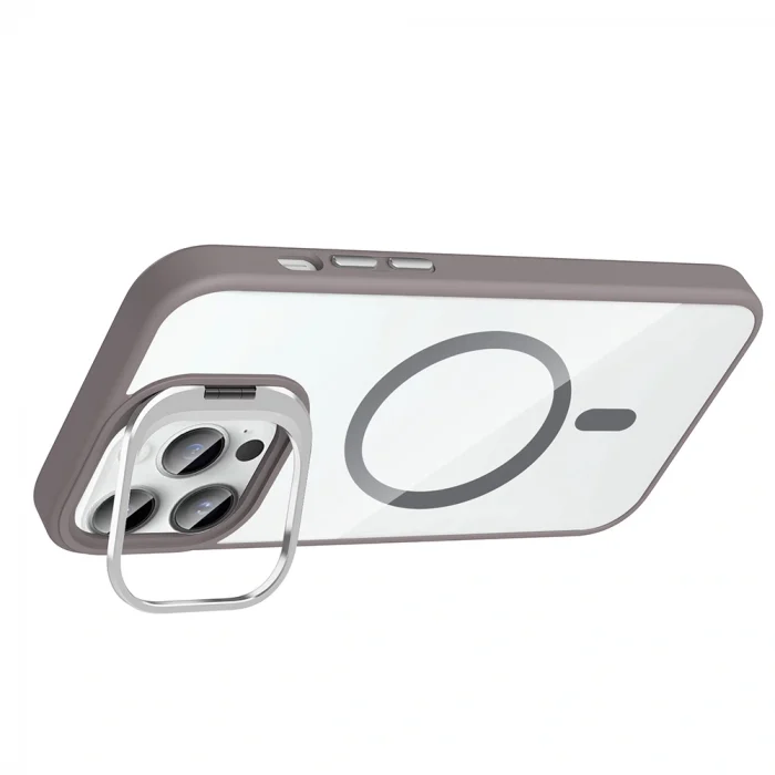 iPhone 14 Pro Max Kılıf Standlı ve Kamera Lens Hediyeli M-Safe Şarj Özellikli Etro Kapak