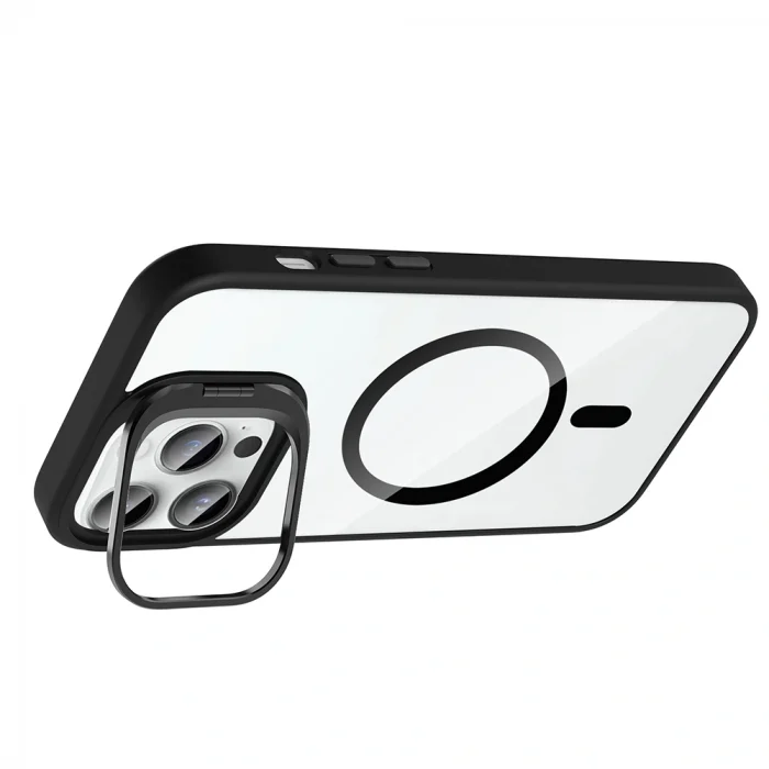 iPhone 14 Pro Max Kılıf Standlı ve Kamera Lens Hediyeli M-Safe Şarj Özellikli Etro Kapak