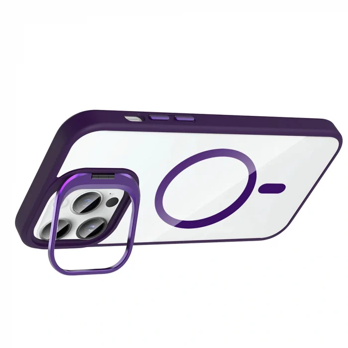 iPhone 14 Pro Max Kılıf Standlı ve Kamera Lens Hediyeli M-Safe Şarj Özellikli Etro Kapak