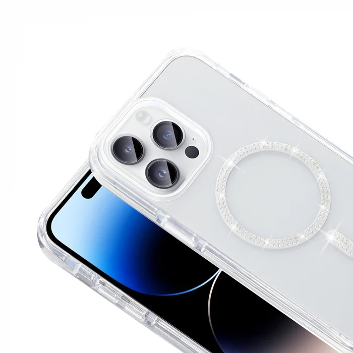 iPhone 14 Pro Max Kılıf Taşlı Tasarım M-safe Şarj Özellikli Koment Silikon Kapak