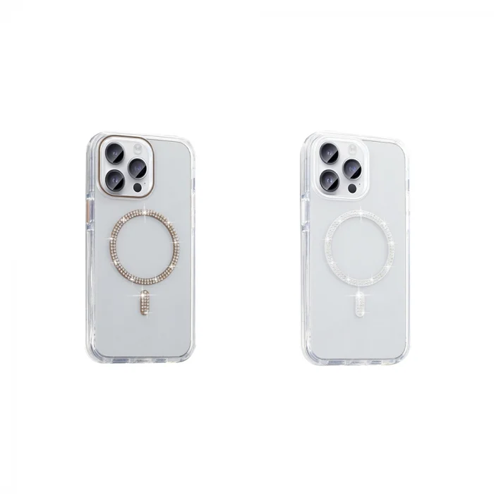 iPhone 14 Pro Max Kılıf Taşlı Tasarım M-safe Şarj Özellikli Koment Silikon Kapak