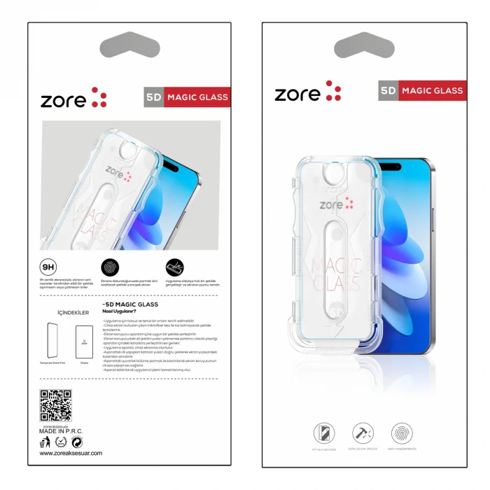 iPhone 14 Pro Max Uyumlu Kolay Uygulama Aparatlı 5D Magic Glass Cam Ekran Koruyucu