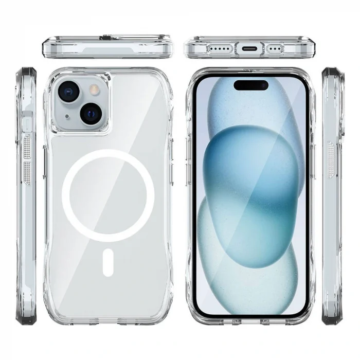 iPhone 15 Kılıf M-safe Şarj Özellikli Airbagli Şeffaf İncek Kapak