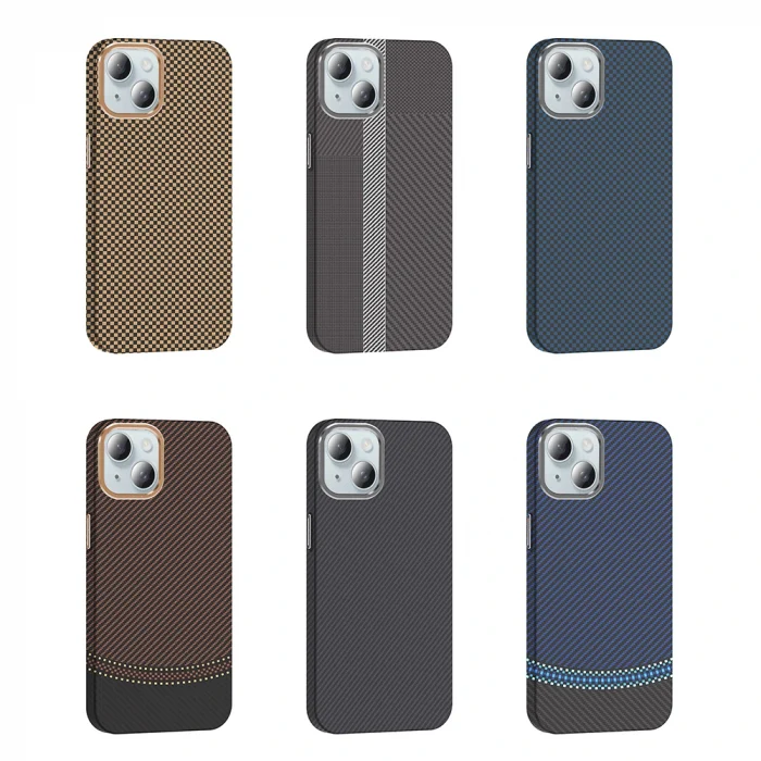 iPhone 15 Kılıf M-safe Şarj Özellikli Karbon Fiber Görünümlü Gros Kapak