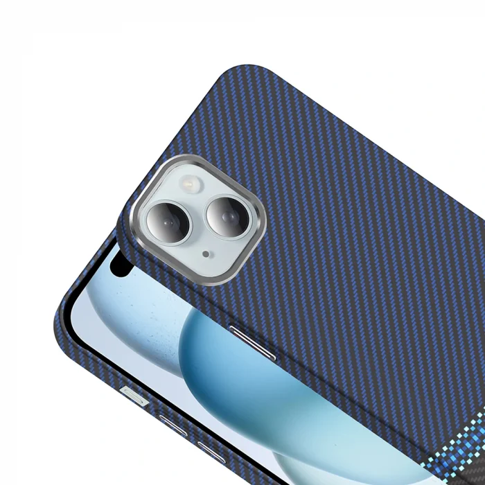 iPhone 15 Kılıf M-safe Şarj Özellikli Karbon Fiber Görünümlü Gros Kapak