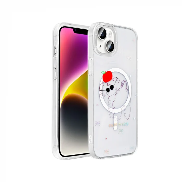 iPhone 15 Kılıf M-Safe Şarj Özellikli Şeffaf Folk Sert Kapak