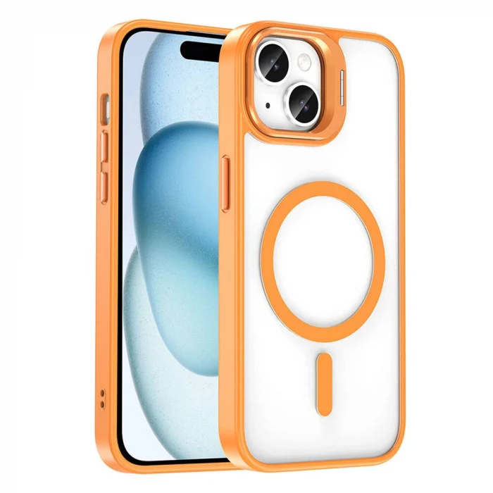 iPhone 15 Kılıf M-safe Şarj Özellikli Standlı M-safe Klon Lensli Kapak