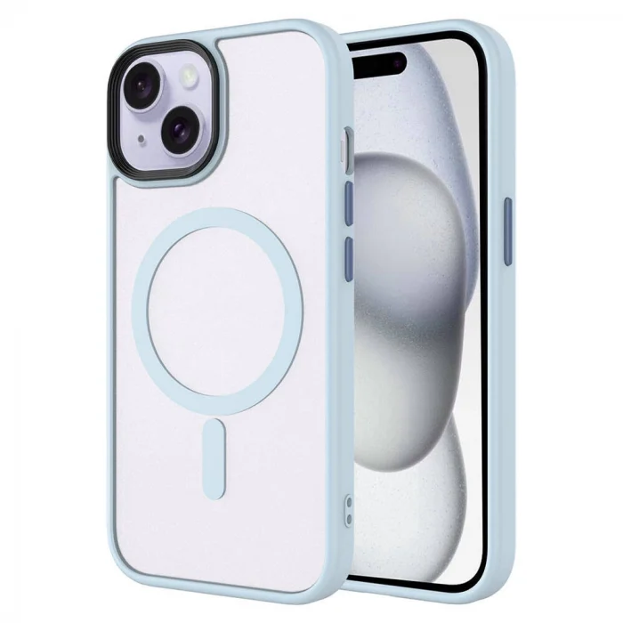 iPhone 15 Kılıf Mat Arka Yüzey Wireless Şarj Özellikli Flet M-safe Kapak