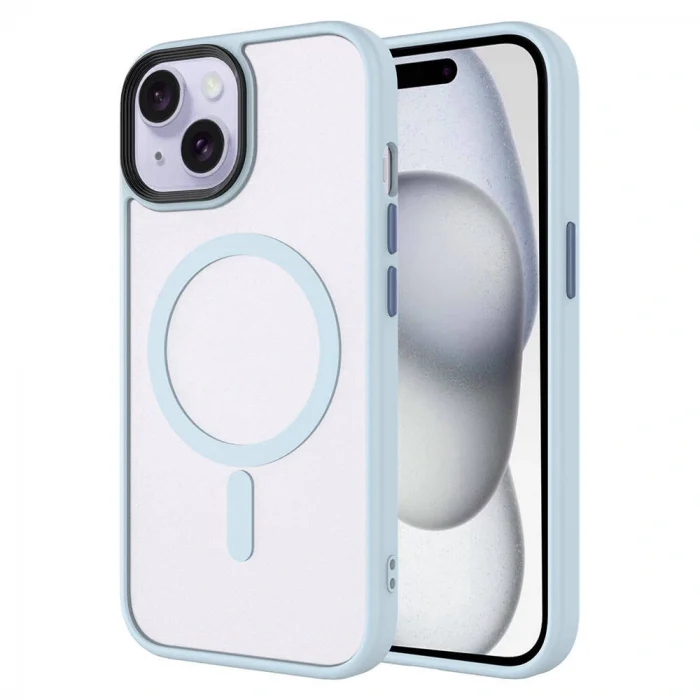 iPhone 15 Kılıf Mat Arka Yüzey Wireless Şarj Özellikli Flet M-safe Kapak