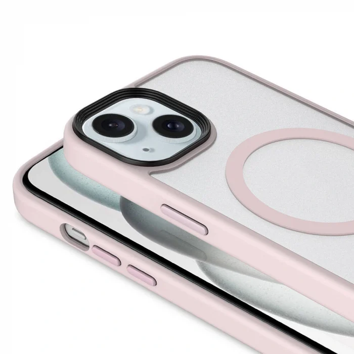 iPhone 15 Kılıf Mat Arka Yüzey Wireless Şarj Özellikli Flet M-safe Kapak