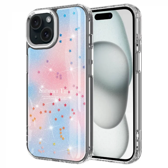 iPhone 15 Kılıf Simli Desenli Parlak Task Kapak