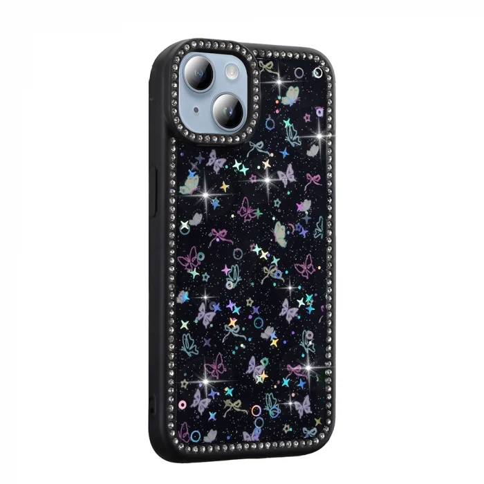 iPhone 15 Kılıf Taşlı ve Simli Tasarım Azra Kapak