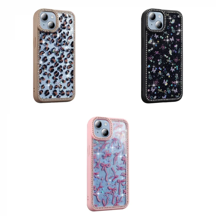 iPhone 15 Kılıf Taşlı ve Simli Tasarım Azra Kapak