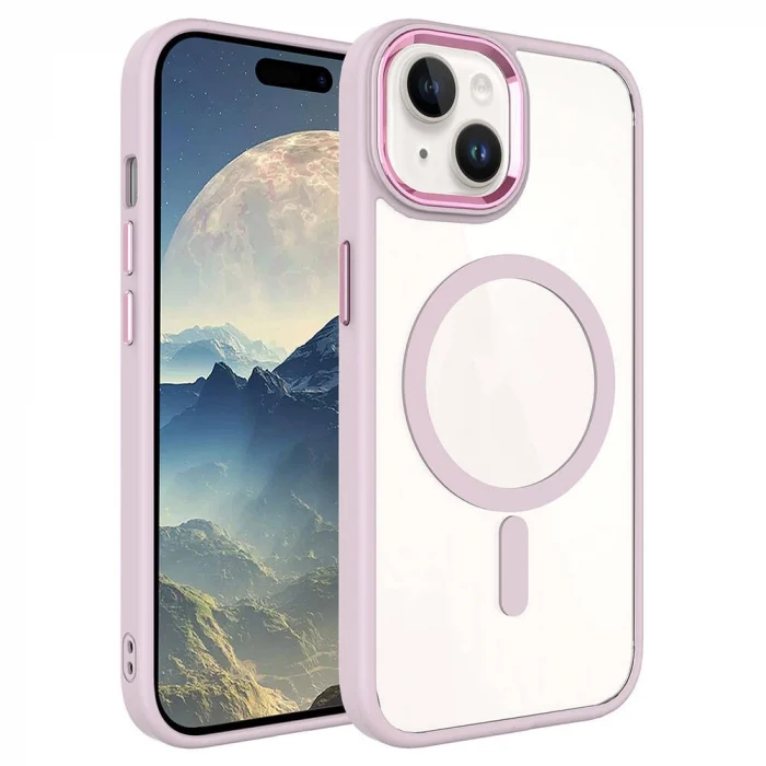 iPhone 15 Kılıf Wireless Şarj Özellikli Krom M-safe Silikon Kapak