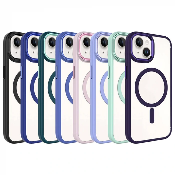 iPhone 15 Kılıf Wireless Şarj Özellikli Krom M-safe Silikon Kapak