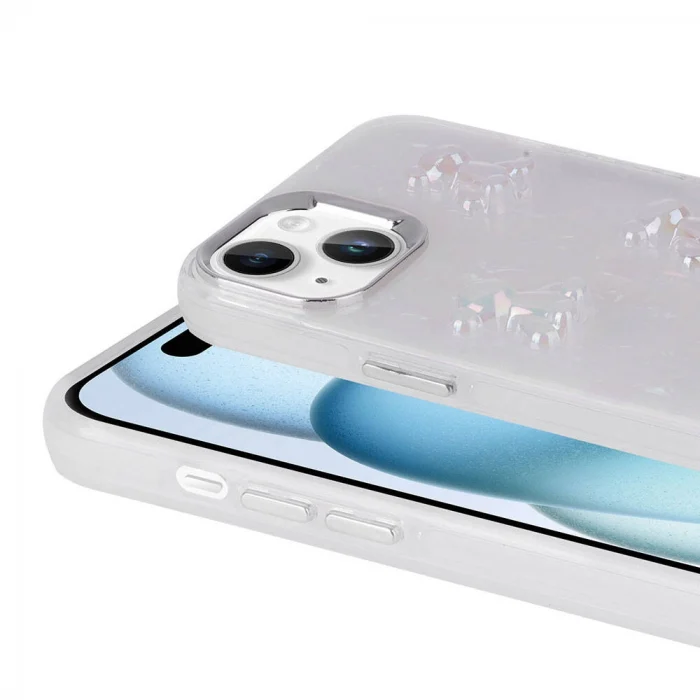 iPhone 15 Plus Kılıf Kabartma Figürlü Parlak Eralli Silikon Kapak