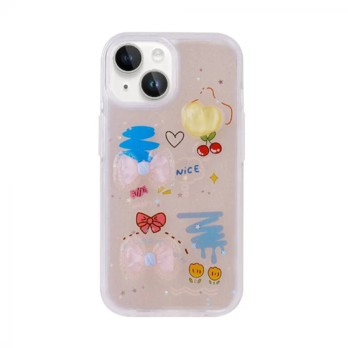 iPhone 15 Plus Kılıf Kabartma Figürlü Parlak Minimini Silikon Kapak