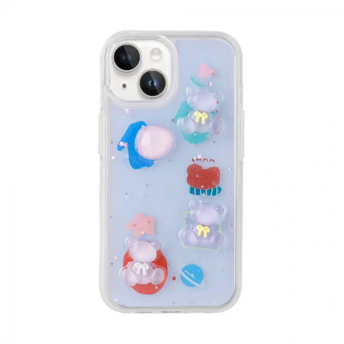 iPhone 15 Plus Kılıf Kabartma Figürlü Parlak Minimini Silikon Kapak