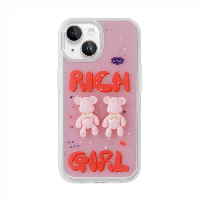 iPhone 15 Plus Kılıf Kabartma Figürlü Parlak Minimini Silikon Kapak