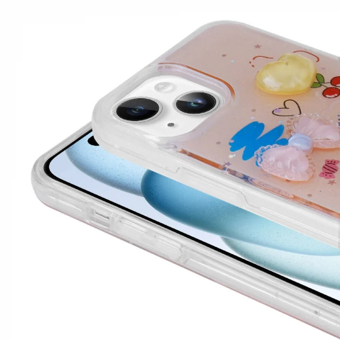 iPhone 15 Plus Kılıf Kabartma Figürlü Parlak Minimini Silikon Kapak