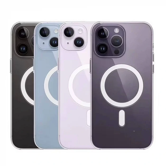 iPhone 15 Plus Kılıf M-safe Şarj Özellikli Şeffaf Sert PC Embos Kapak