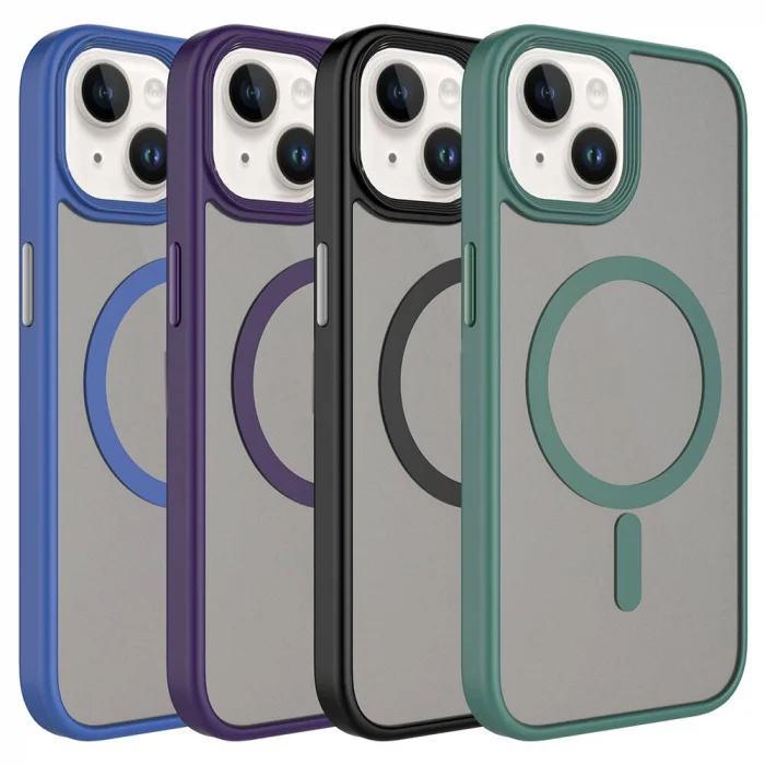 iPhone 15 Plus Kılıf Mat Arka Yüzey Wireless Şarj Özellikli Flet M-safe Kapak
