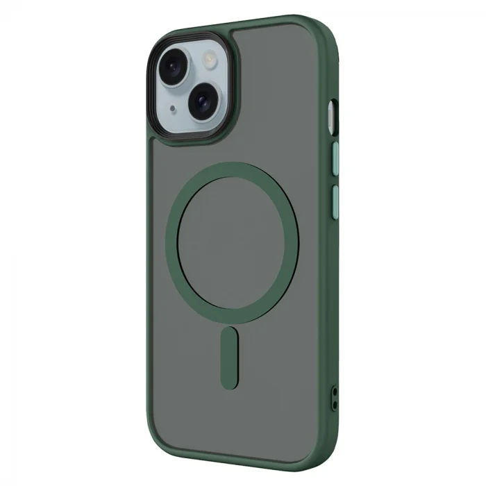 iPhone 15 Plus Kılıf Mat Arka Yüzey Wireless Şarj Özellikli Flet M-safe Kapak