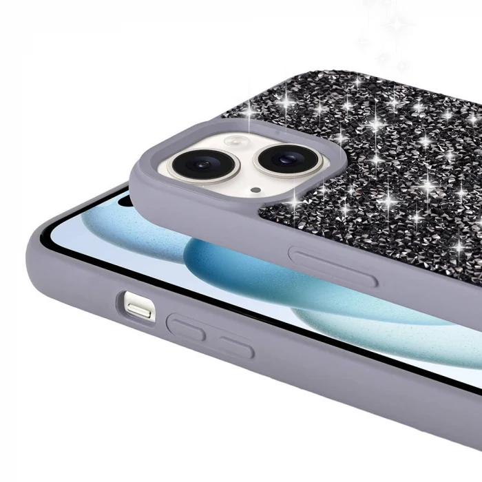 iPhone 15 Plus Kılıf Parlak Taşlı Tasarım Pırlanta Kapak