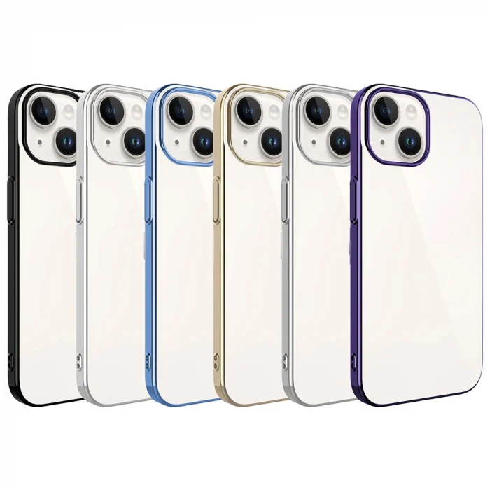 iPhone 15 Plus Kılıf Sert PC Renkli Çerçeveli Riksos Kapak