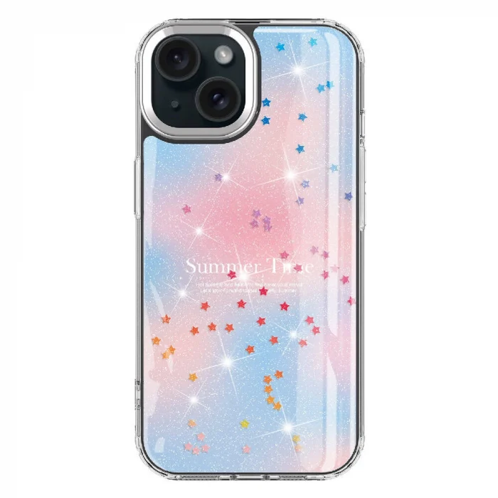 iPhone 15 Plus Kılıf Simli Desenli Parlak Task Kapak
