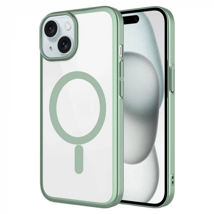 iPhone 15 Plus Kılıf Wireless Şarj Özellikli Sert PC Mat Riksos M-safe Kapak