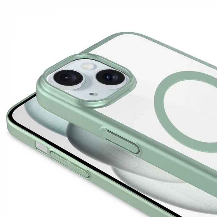 iPhone 15 Plus Kılıf Wireless Şarj Özellikli Sert PC Mat Riksos M-safe Kapak