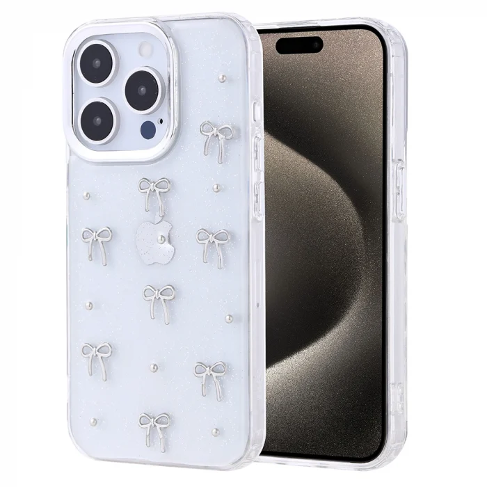 iPhone 15 Pro Kılıf Airbag Tasarımlı Simli Şeffaf Kutup Kapak