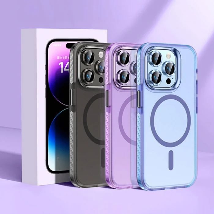 iPhone 15 Pro Kılıf Airbagli M-safe Wireless Şarj Özellikli Lens Koruyuculu Klaptika Kapak