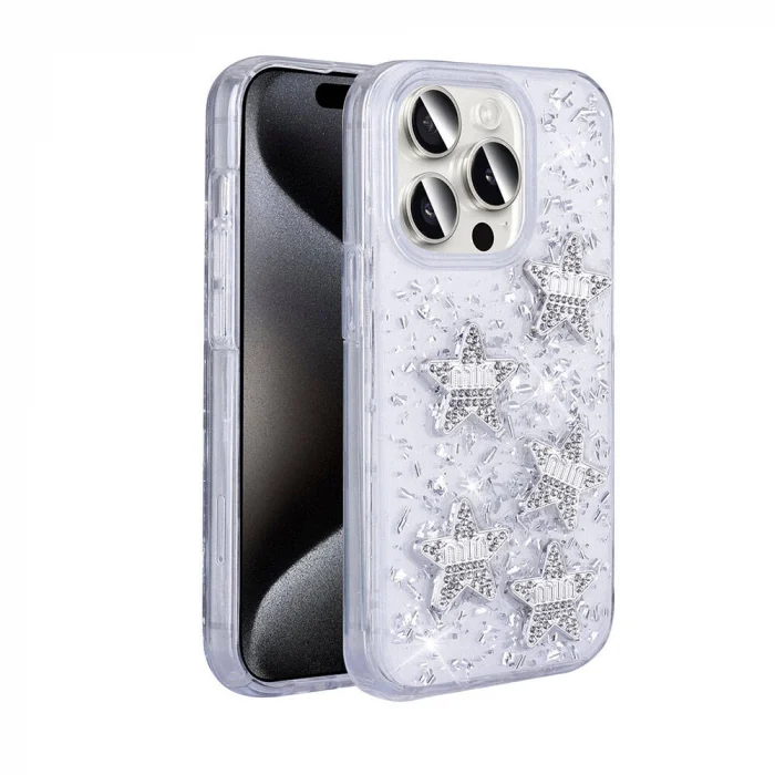 iPhone 15 Pro Kılıf Airbagli Simli Arka Yüzey Işıltı Silikon Kapak
