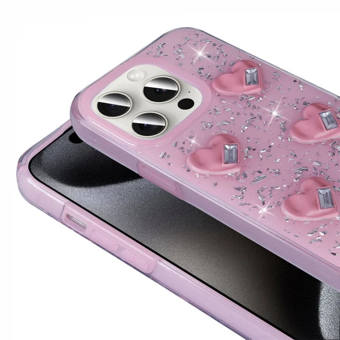 iPhone 15 Pro Kılıf Airbagli Simli Arka Yüzey Işıltı Silikon Kapak