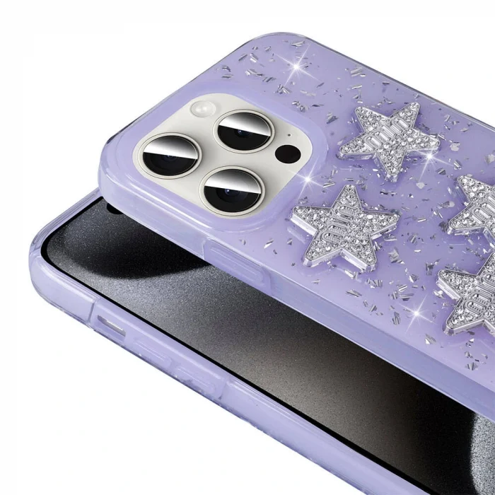 iPhone 15 Pro Kılıf Airbagli Simli Arka Yüzey Işıltı Silikon Kapak