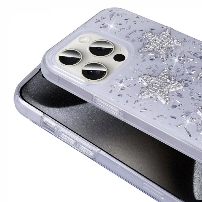 iPhone 15 Pro Kılıf Airbagli Simli Arka Yüzey Işıltı Silikon Kapak