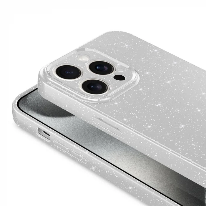 iPhone 15 Pro Kılıf Kamera Korumalı Simli Lüks Koton Kapak
