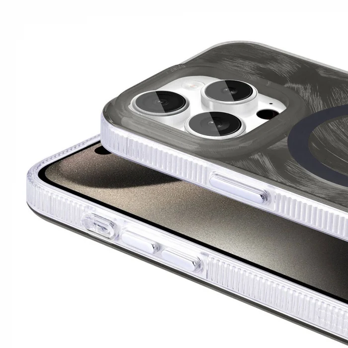 iPhone 15 Pro Kılıf M-safe Şarj Özellikli Fırça Boya Desenli Palet Kapak