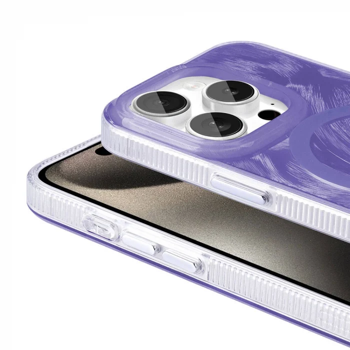 iPhone 15 Pro Kılıf M-safe Şarj Özellikli Fırça Boya Desenli Palet Kapak