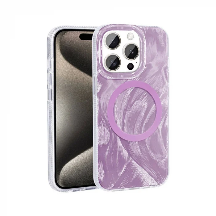 iPhone 15 Pro Kılıf M-safe Şarj Özellikli Fırça Boya Desenli Palet Kapak