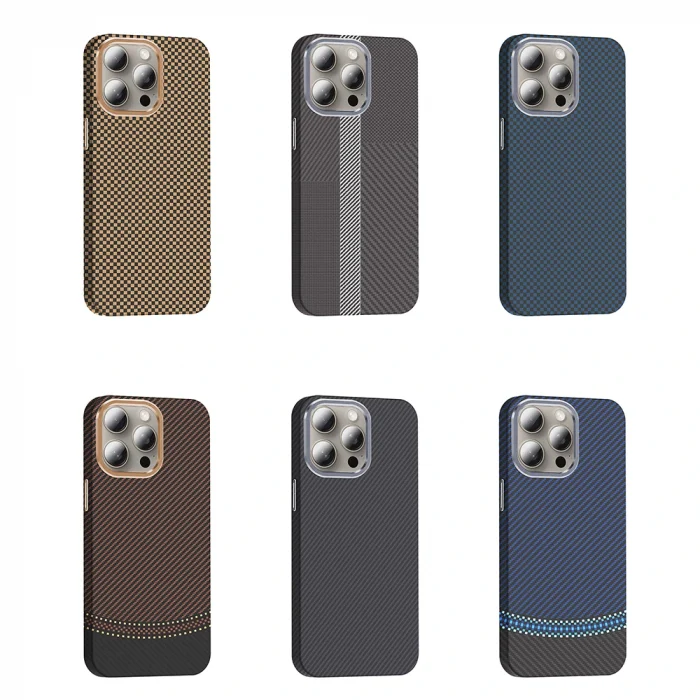 iPhone 15 Pro Kılıf M-safe Şarj Özellikli Karbon Fiber Görünümlü Gros Kapak
