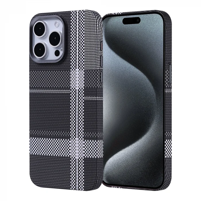 iPhone 15 Pro Kılıf M-safe Şarj Özellikli Karbon Fiber Görünümlü Nekst Kapak