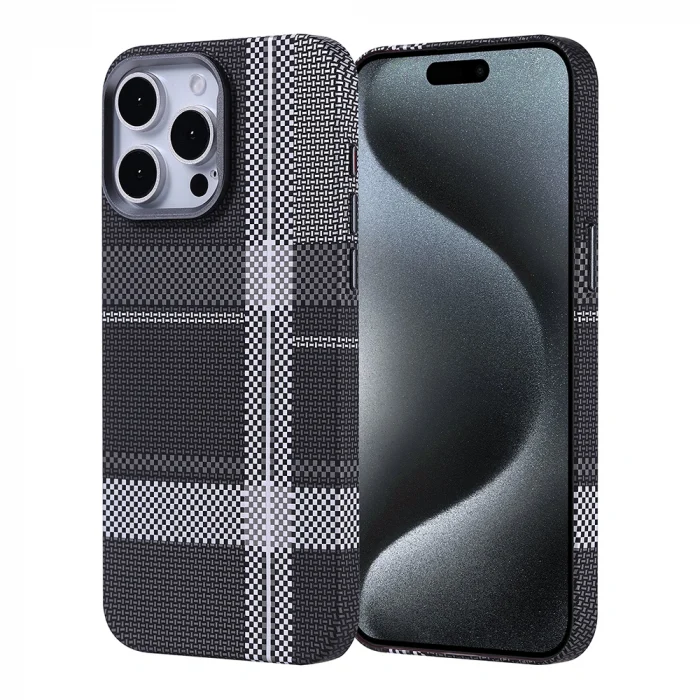 iPhone 15 Pro Kılıf M-safe Şarj Özellikli Karbon Fiber Görünümlü Nekst Kapak